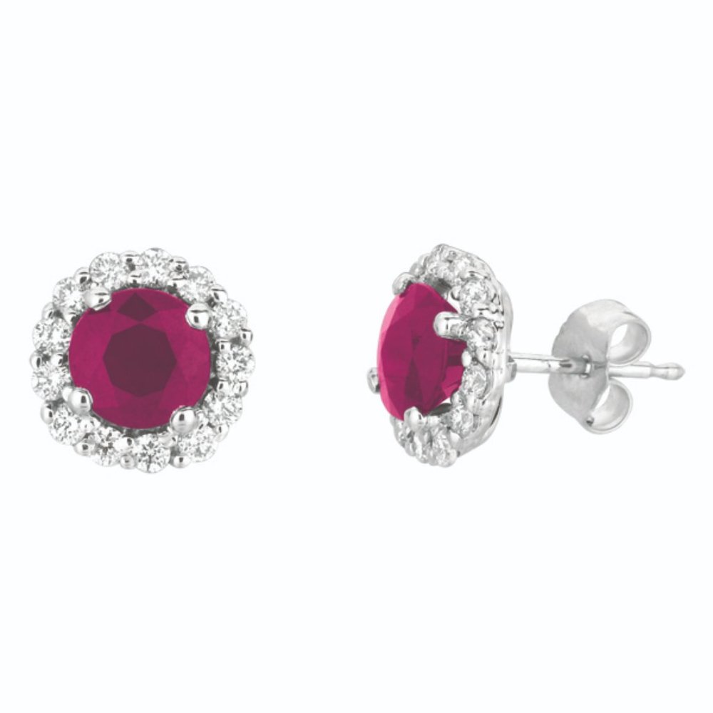 3.00 Carat Natural Diamond and Ruby Earrings 14K